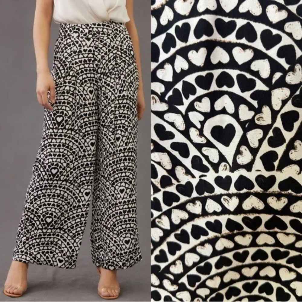 Farm Rio X Anthropologie Heart Pleated Wide-Leg Pants Size Small NEW Med,large